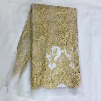 5 Metrov/pc Vroče prodaje beli francoski neto čipke tkanine z biseri in zlate vezenine afriške očesa čipke za obleko HS8-1